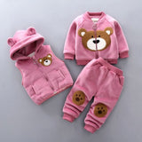 Baby clothing set, jacket, vest, and pants with bear