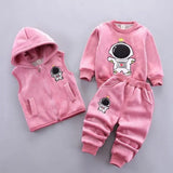 Baby clothes set, jacket, vest, and pants with bear
