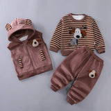 Baby clothes set, jacket, vest, and pants with bear