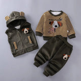 Baby clothes set, jacket, vest, and pants with bear