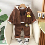 Baby clothes set, jacket, vest, and pants with bear