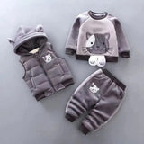 Baby clothing set, jacket, vest, and pants with bear