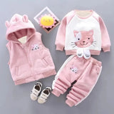 Baby clothing set, jacket, vest, and pants with bear
